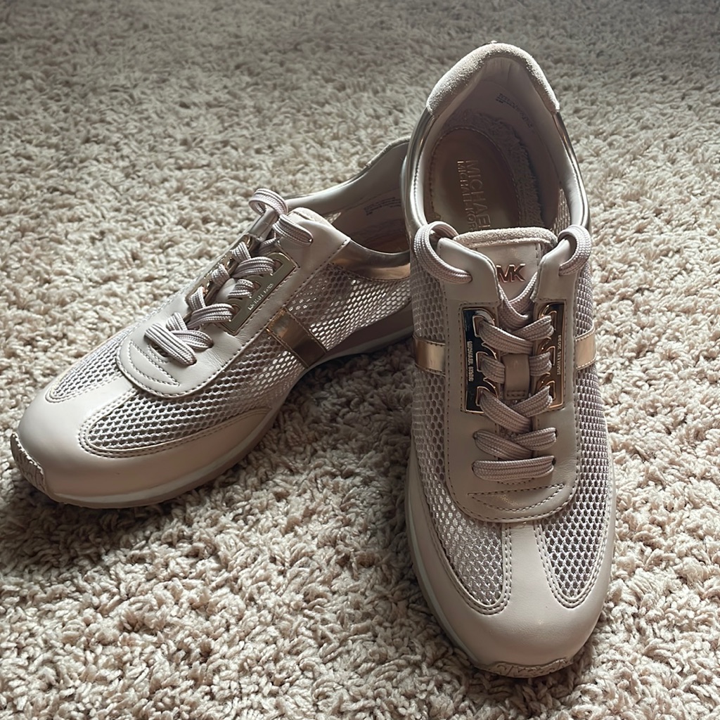 Michael Kors Women's Beige Mesh & Leather Sneakers With Gold Trim